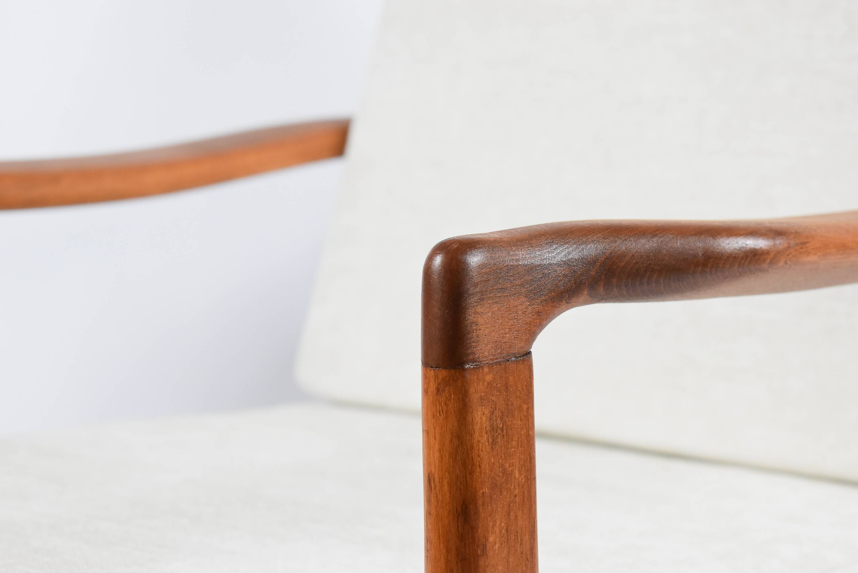 Scandinavian original armchair Baczyk, 1960s, renovation, beige, teak wood