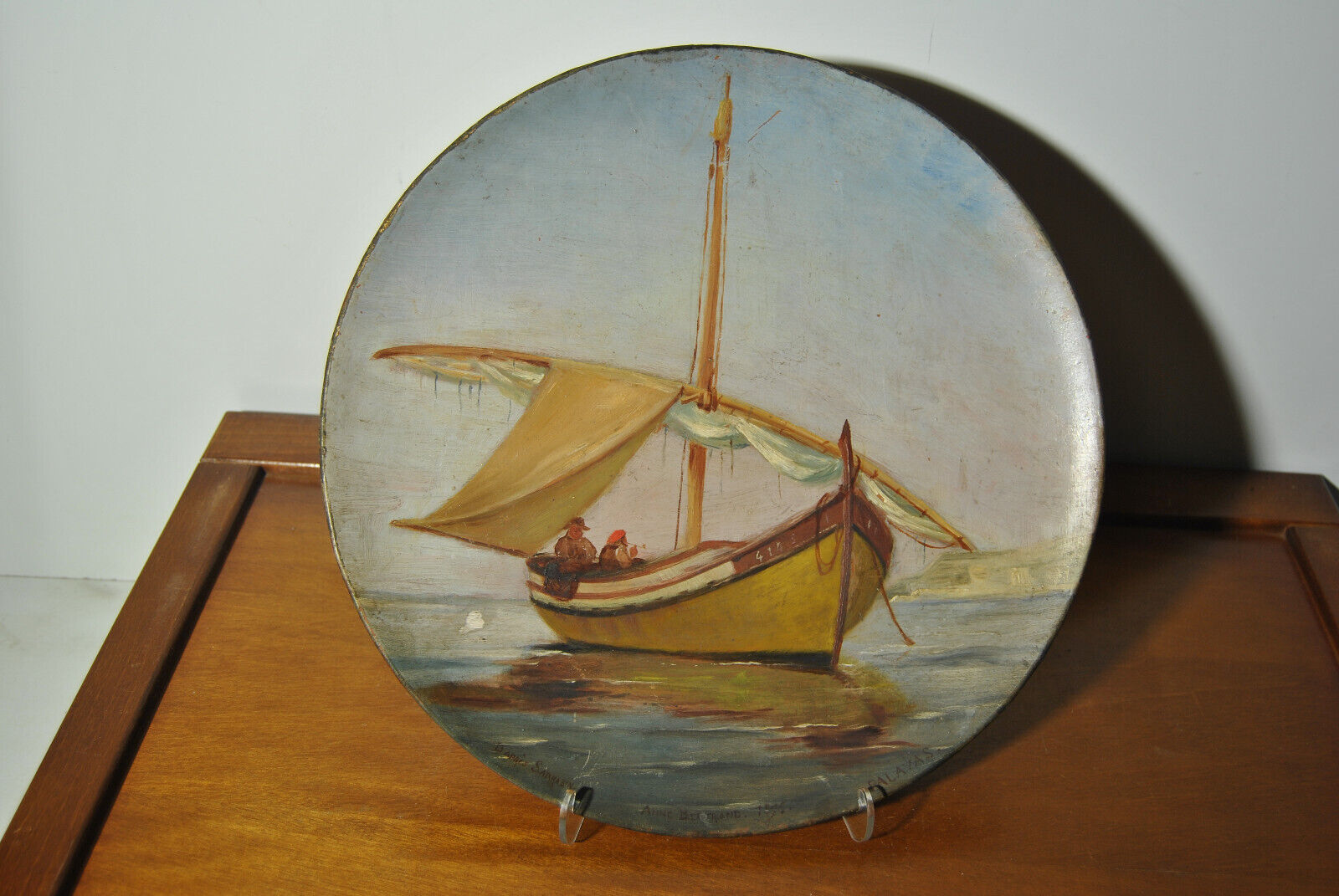 Set of 3 dishes 19th century terracotta painting 1895 boat lily lily swan