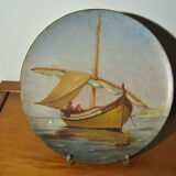 Set of 3 dishes 19th century terracotta painting 1895 boat lily lily swan