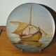 Set of 3 dishes 19th century terracotta painting 1895 boat lily lily swan