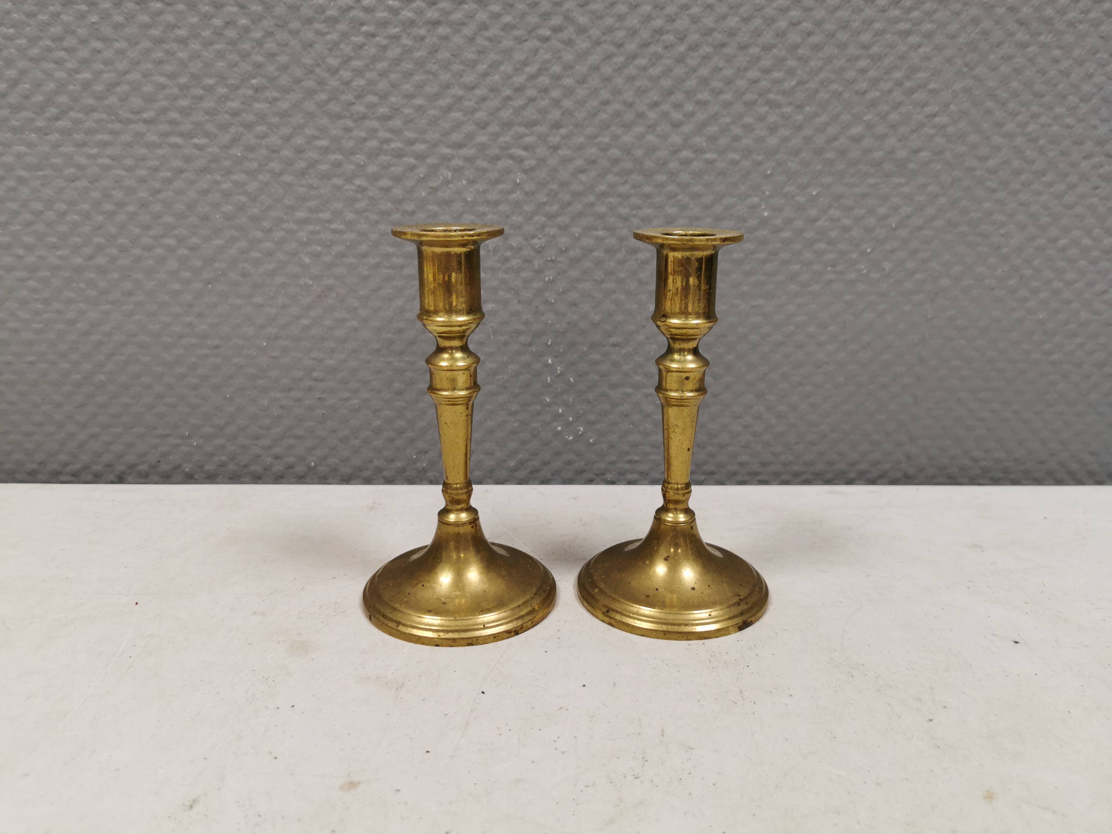 A set of vintage brass candlesticks. Denmark 1960-70s.