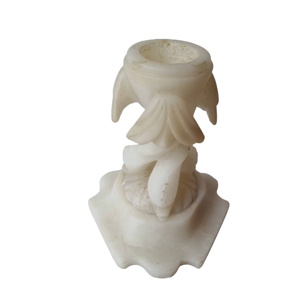 Antique Alabaster Tea Light Holder On Foot, late 1800s