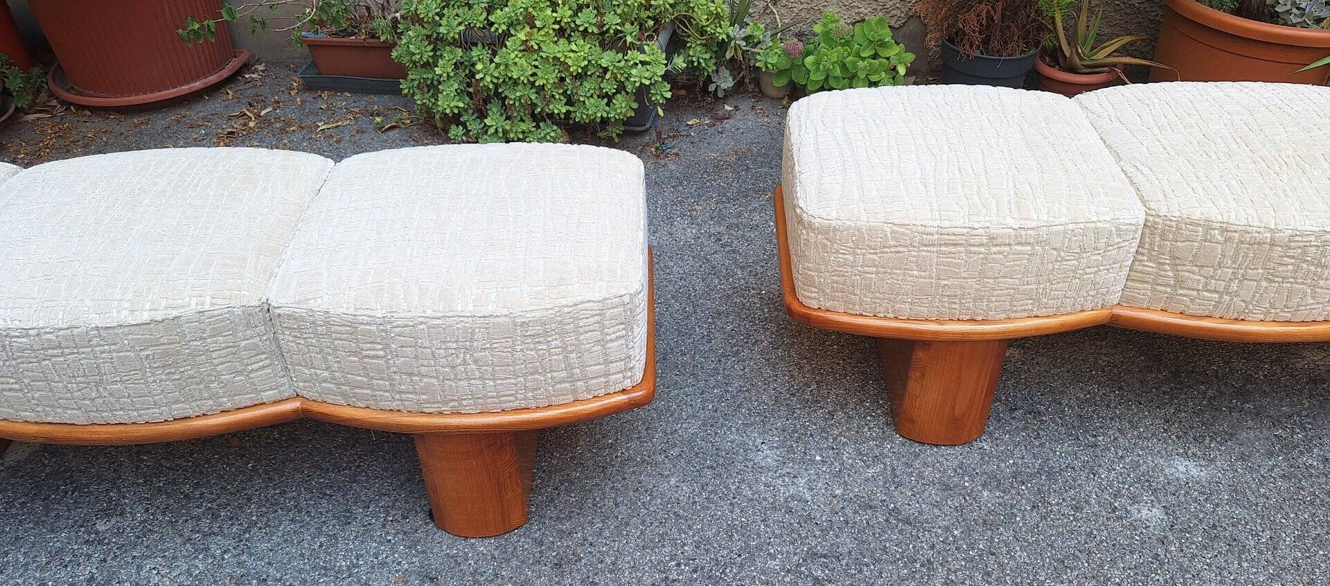 Three-Seater Benches in Sinuous Light Wood and Dedar Fabric, 2000s, Set of 2