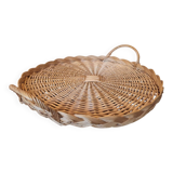 Plateau rond en osier tressé vintage