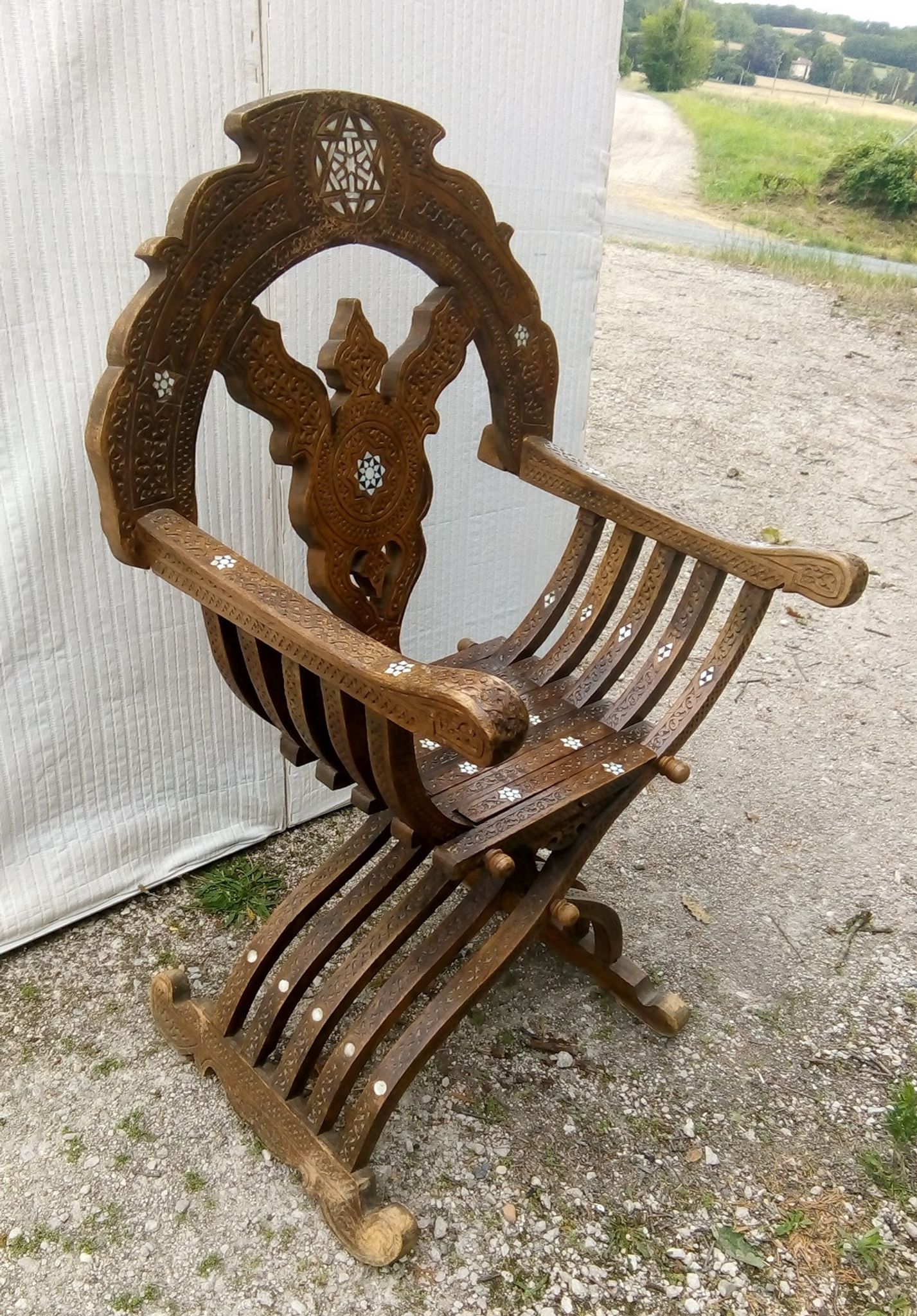 Old Syrian ethic armchair wood and mother-of-pearl