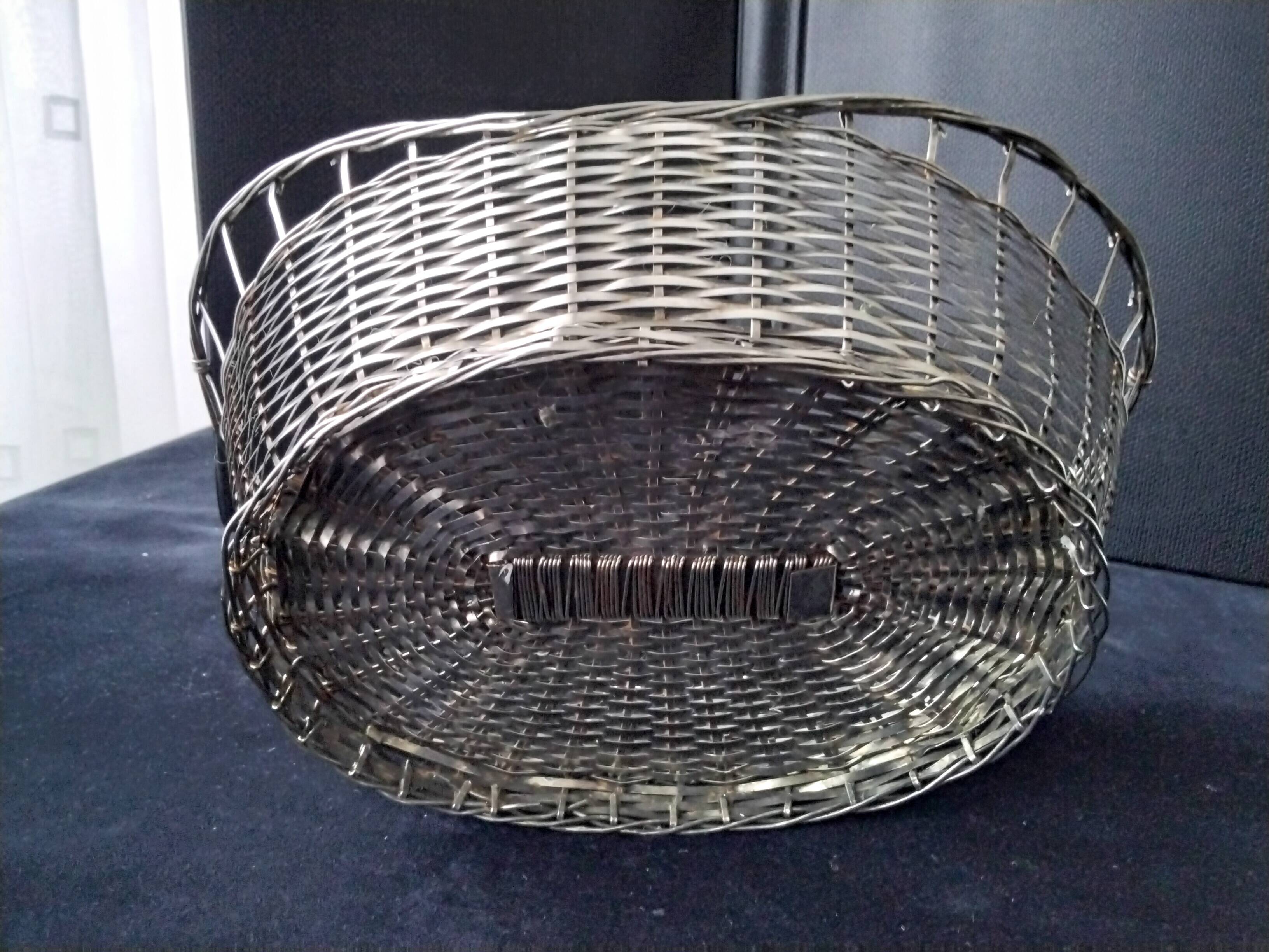 Basket, old basket in woven silver metal wire
