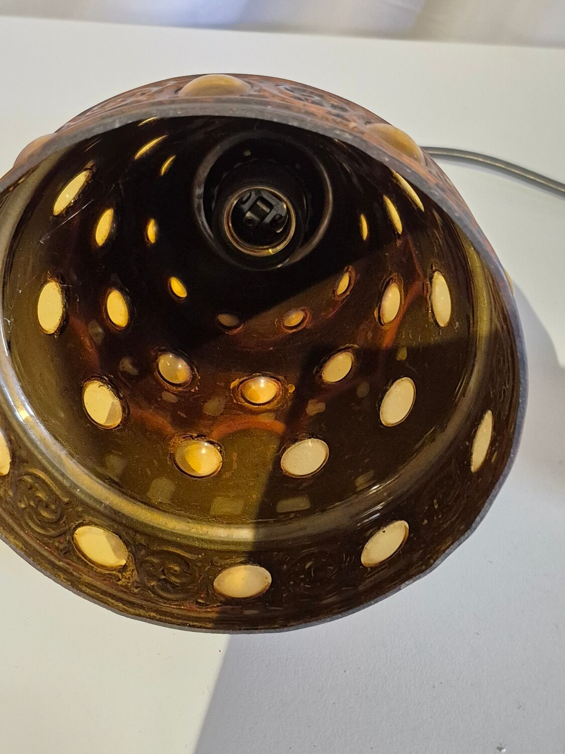 Mcm brutalist Burned copper glass Peill Putzler lamp
