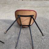 2 petal chairs in burgundy red skai leather and black metal 1950 Sery