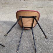 2 petal chairs in burgundy red skai leather and black metal 1950 Sery