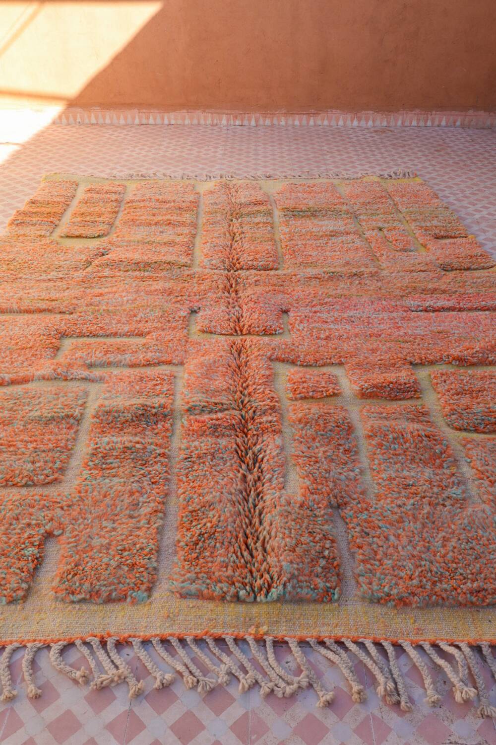 Moroccan Beni Ouarain yellow orange terracotta modern rug