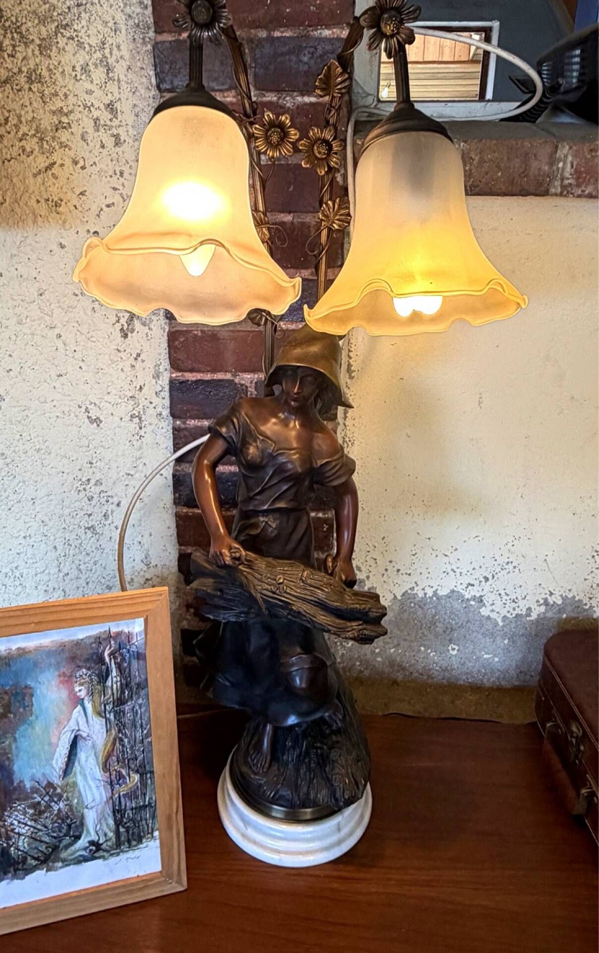 Art Nouveau lamp signed Rousseau – Large woman sculpture –
