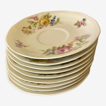 9 Limoges Haviland porcelain saucers or saucers with floral motifs.