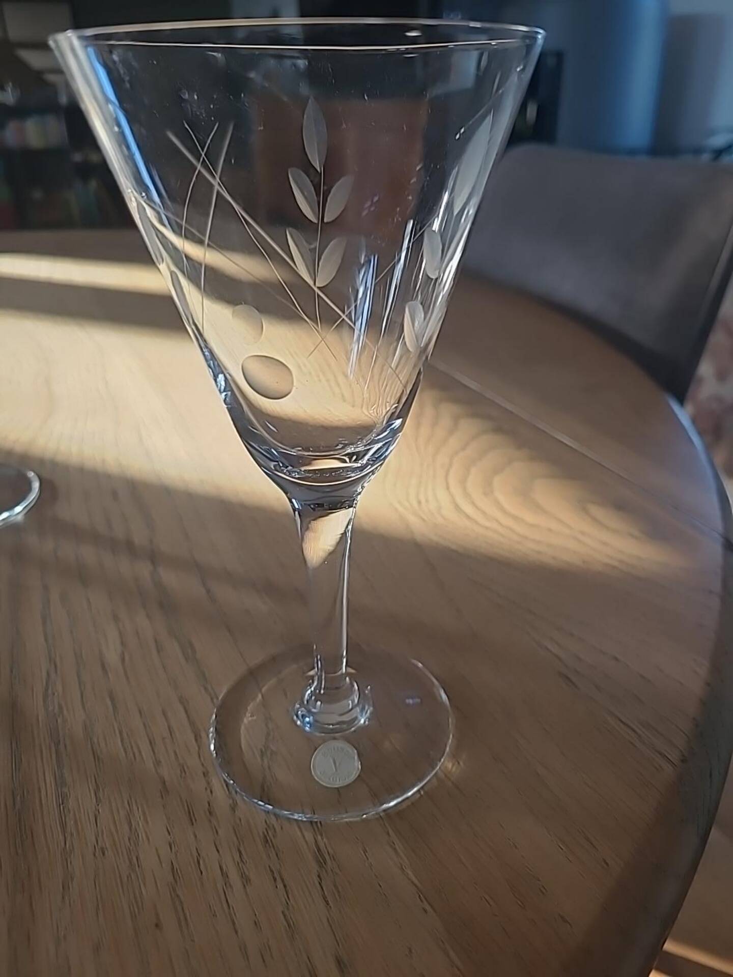 9 crystal stem glasses, vintage, Boussu Belgium