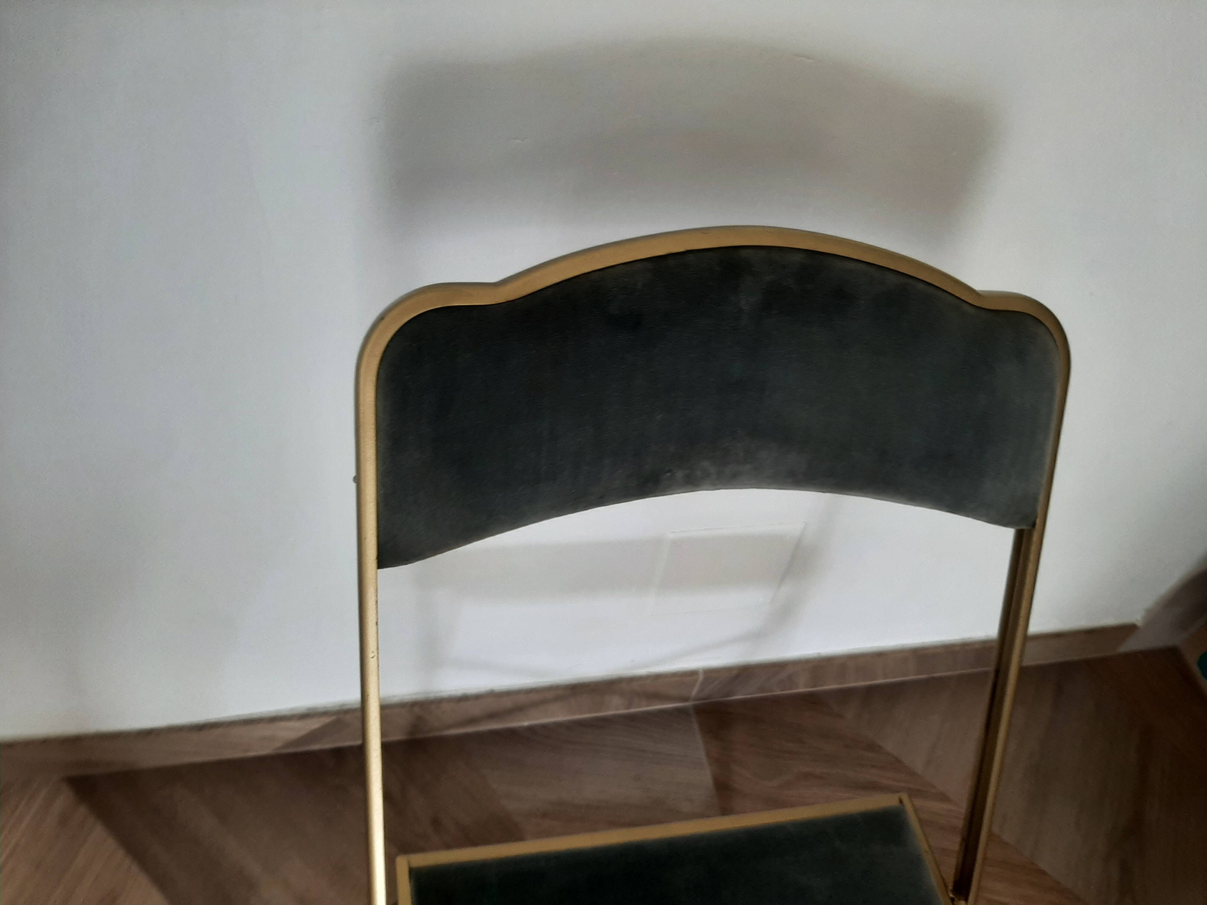 Lot de 4 chaises  pliantes - dossier et assise vert d'eau - structure métal doré -Chaisor