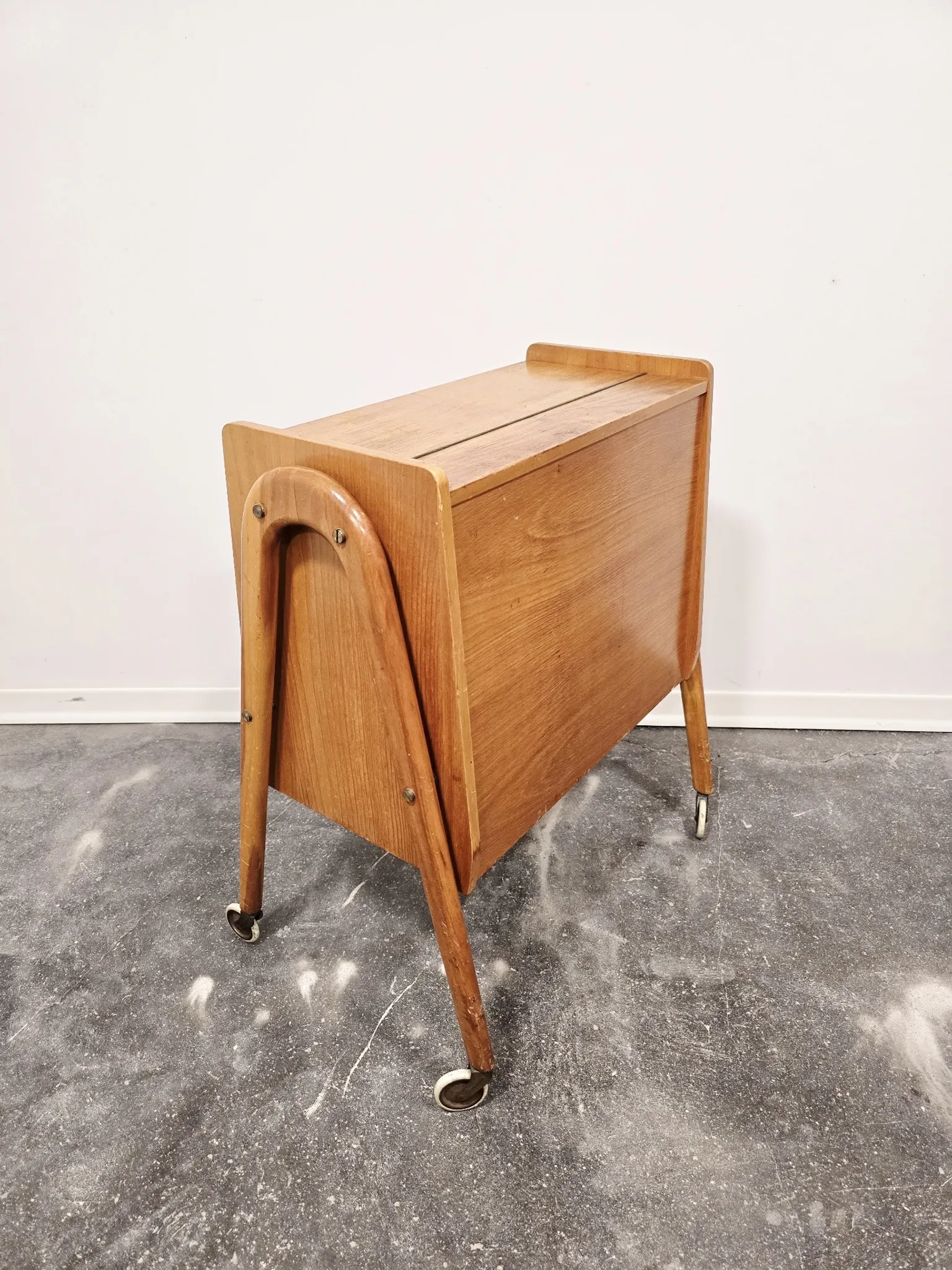 Rare 1970s Danish-Style Wooden Cabinet on Wheels | Vintage Nightstand,
