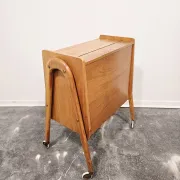 Rare 1970s Danish-Style Wooden Cabinet on Wheels | Vintage Nightstand,