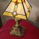 Art deco bronze and brass lamp h40x30 tiffany glass style lampshade