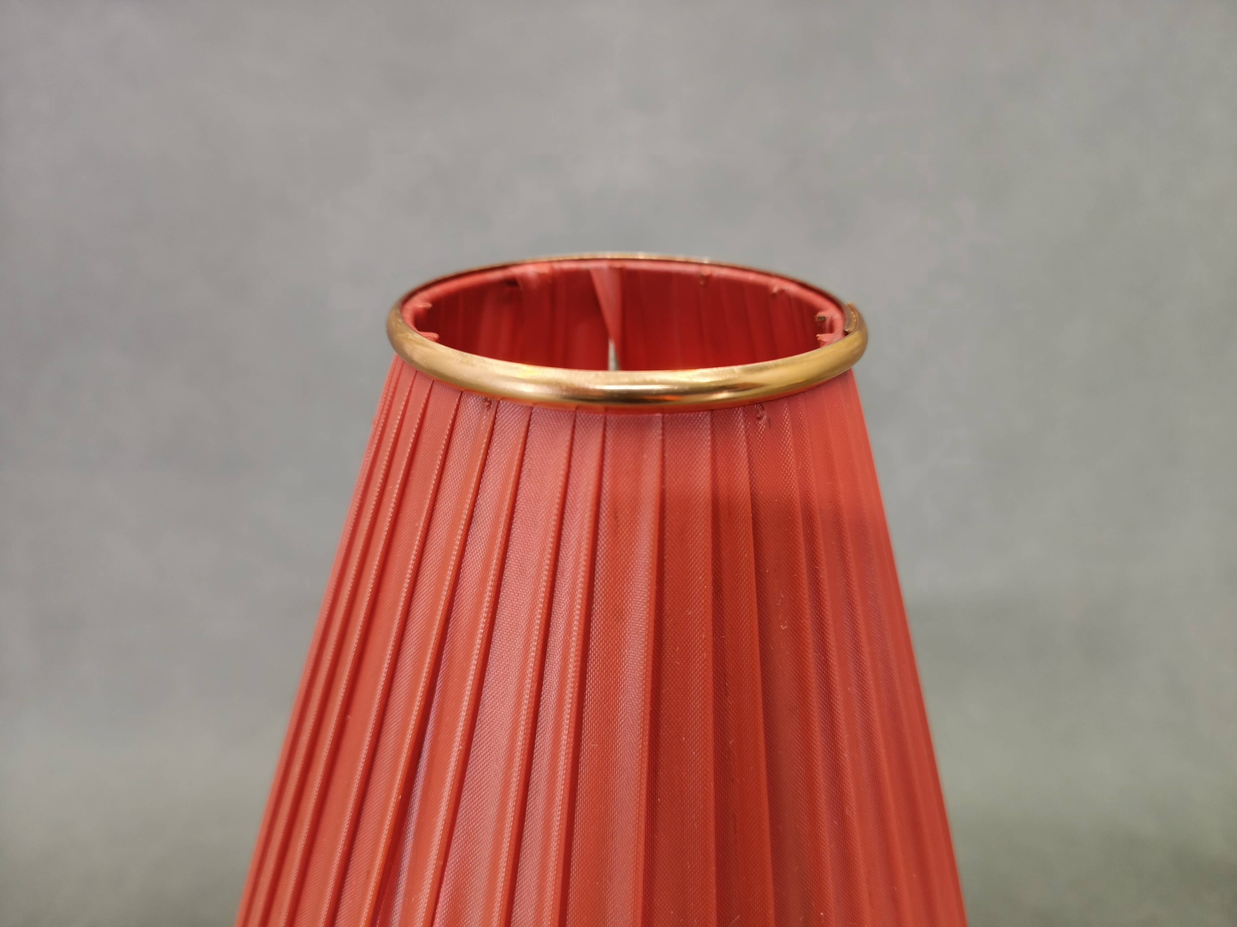 Danish Mid Century Teak Table Lamp with Red Shade, 1960s
