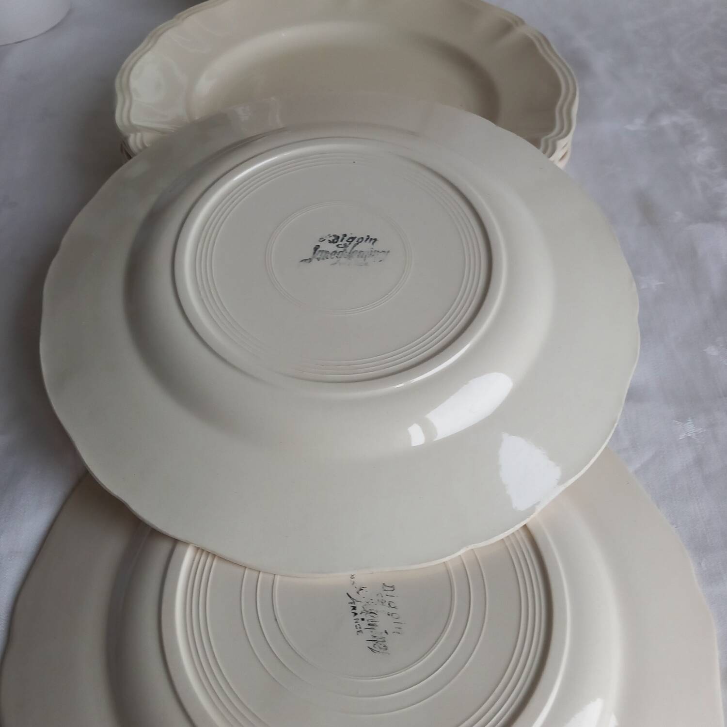 8 antique Sarreguemines ivory plates