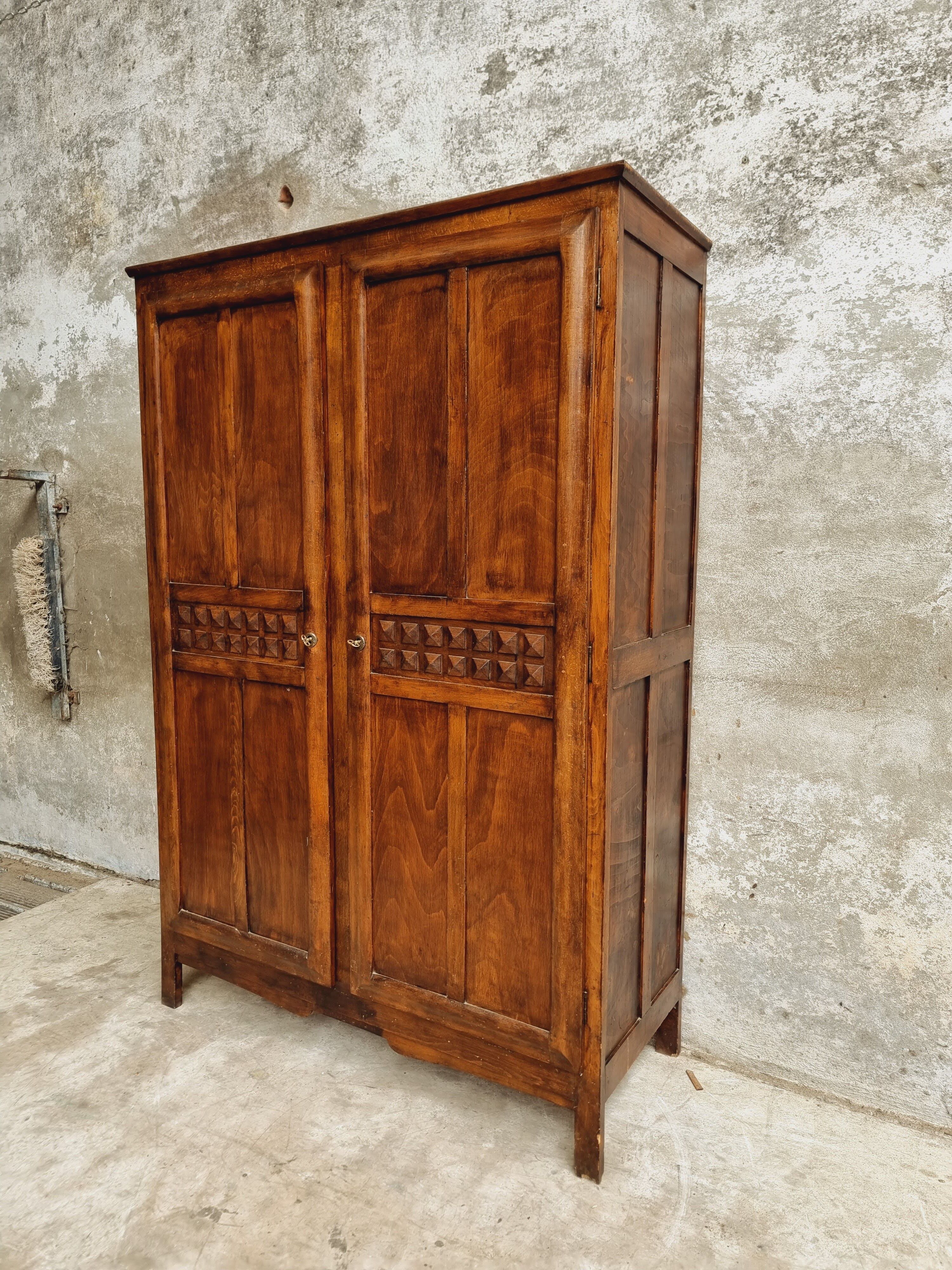 Old wardrobe linen cabinet beech wood