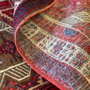 Red vintage persian hamedan rug 1930 handwoven tribal runner 99x337cm