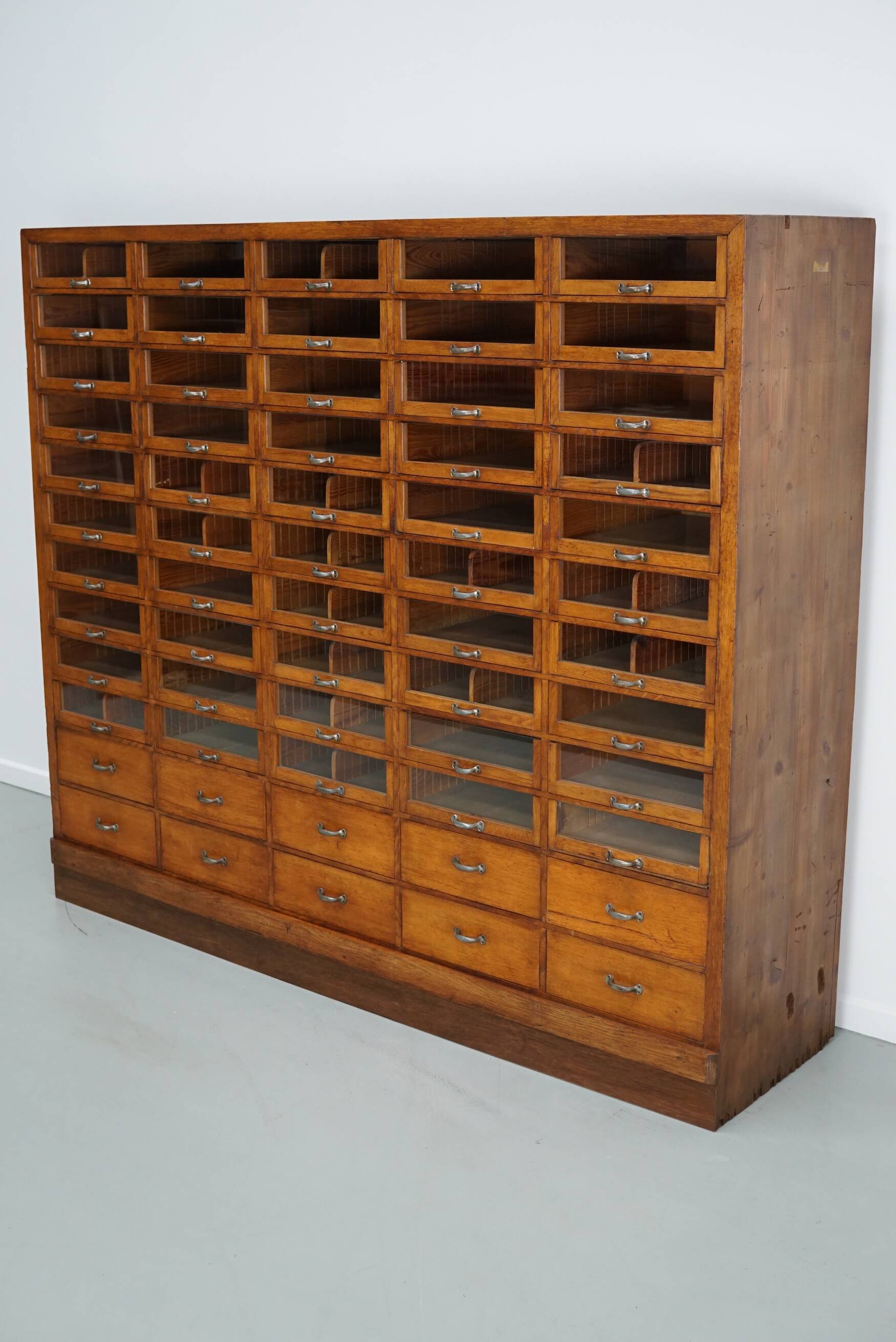 Large vintage German oak haberdashery shop cabinet, 1940s