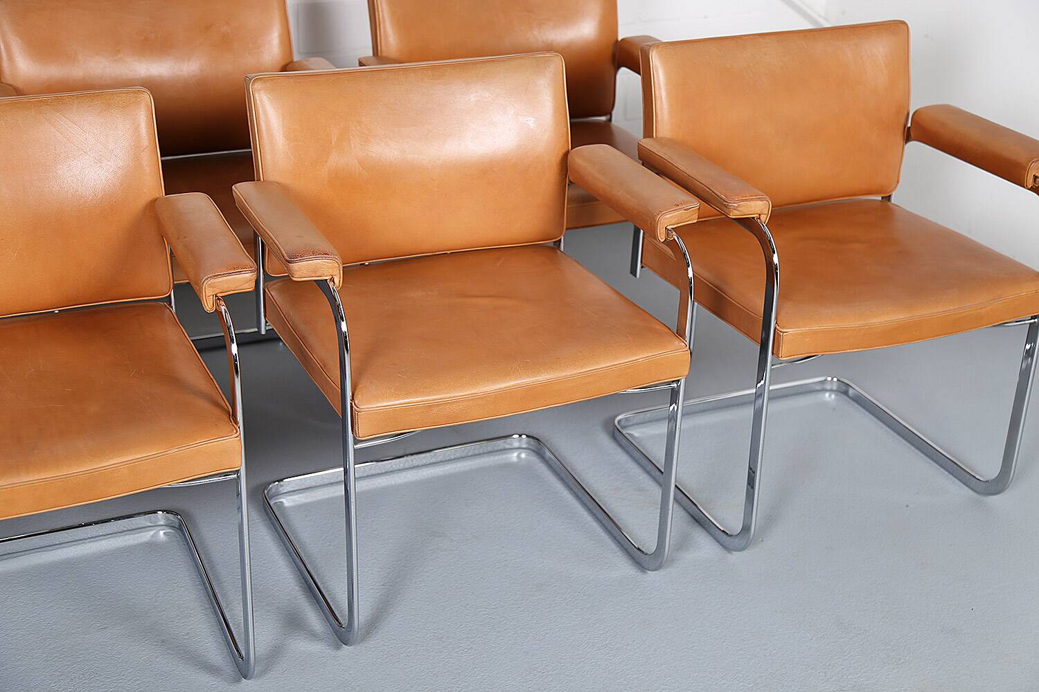 Set of 6 De Sede RH 305 Dining Chairs by Robert Haussmann in Cognac Leather