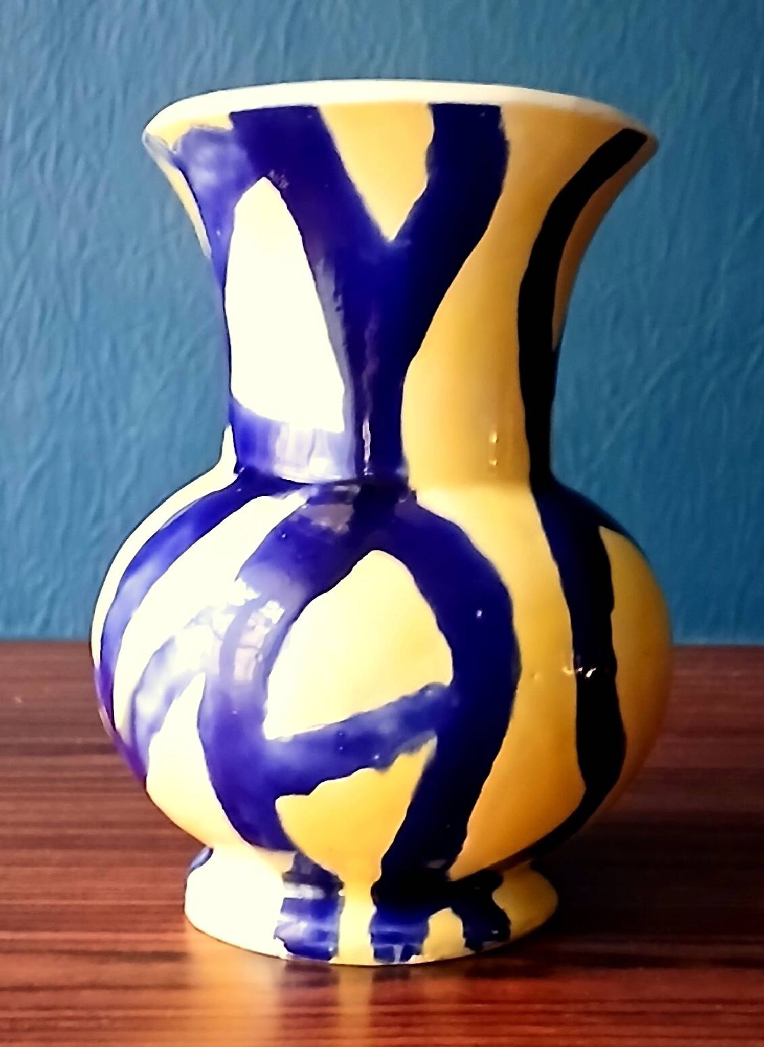 Free-form handmade vase in Art Deco style and period.