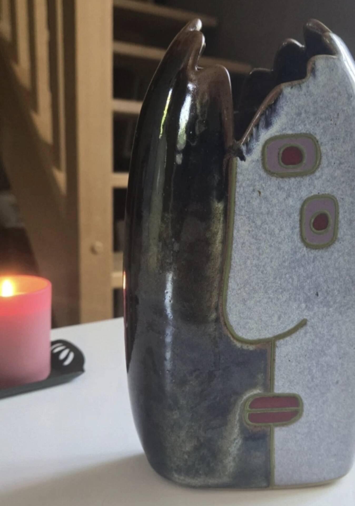 Superb anthropomorphic vase in glazed artisanal stoneware by Remy Lacombe.