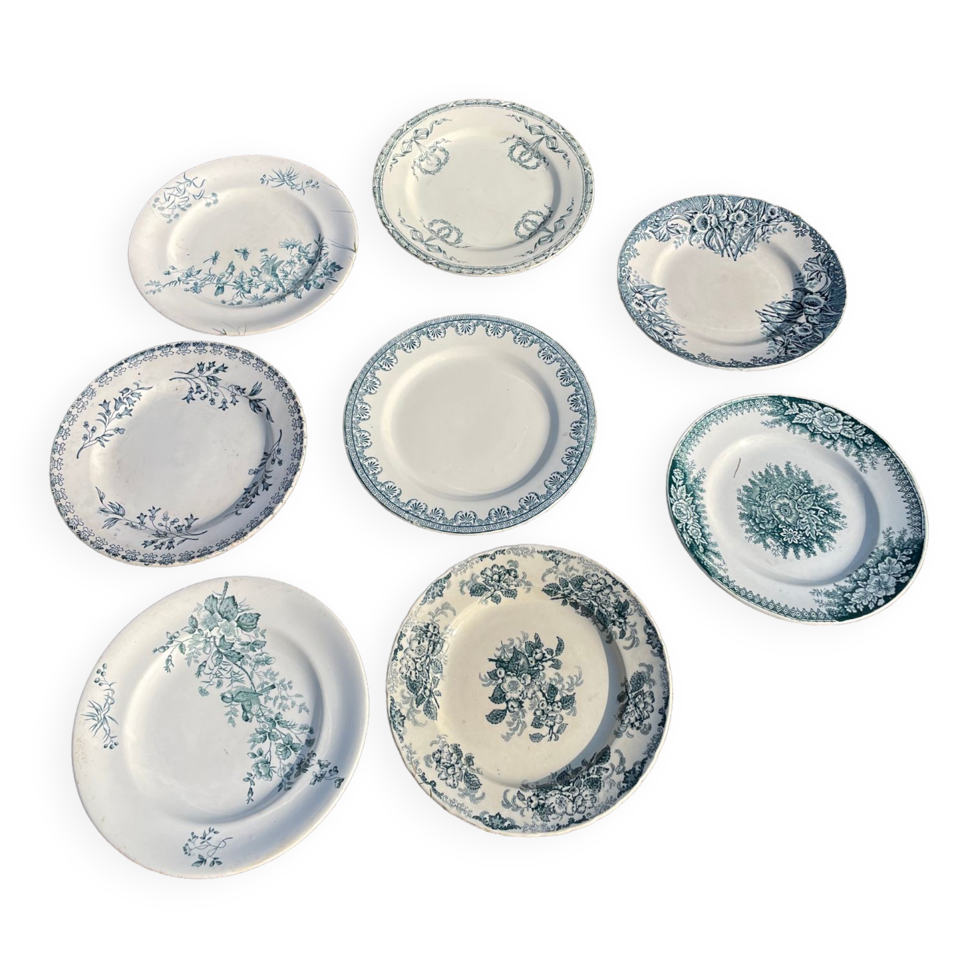 Set of 8 mismatched iron earth flat plates