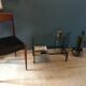 Coffee table in glass  black metal and brass vintage 1950