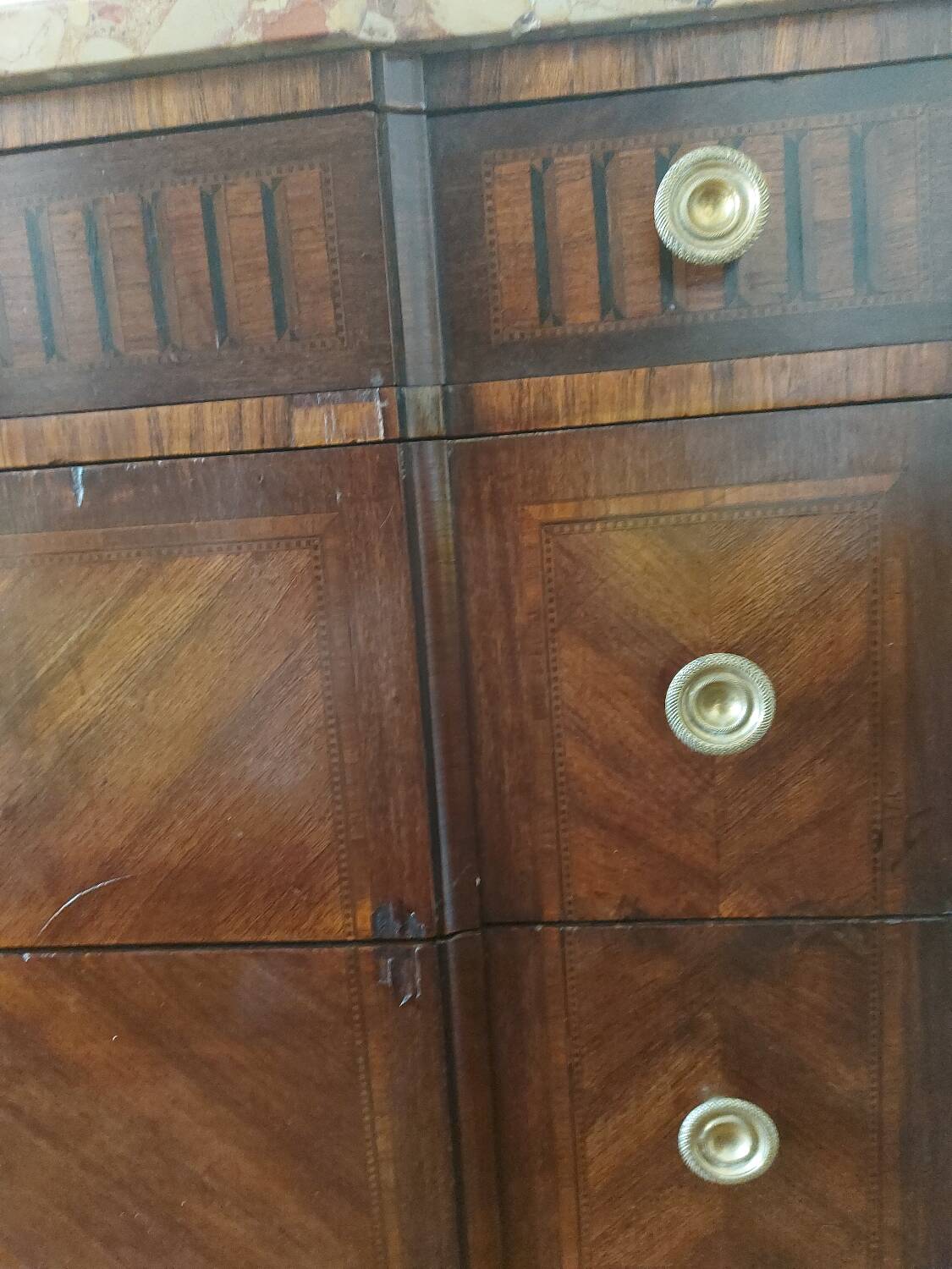 Wooden and marble chest of drawers