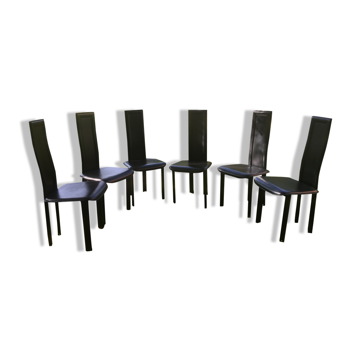 Set of 6 Chairs Arta Roset Line in Black Leather