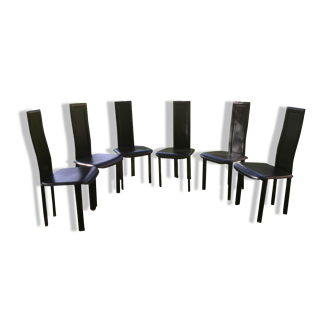 Set of 6 Chairs Arta Roset Line in Black Leather