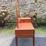 Vintage Scandinavian teak dressing table with 1 drawer 1 flap and its swivel mirror.