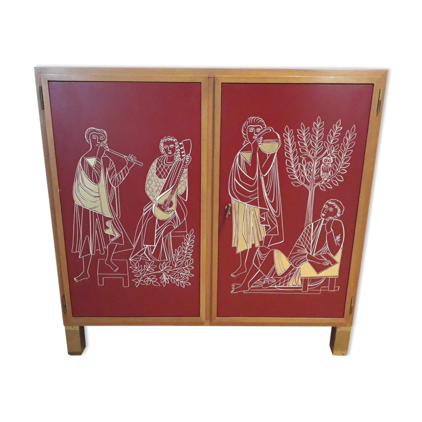 Red Lacquer Bar with gold leaf detail France circa 1950