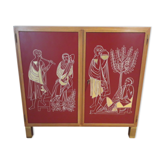 Red Lacquer Bar with gold leaf detail France circa 1950