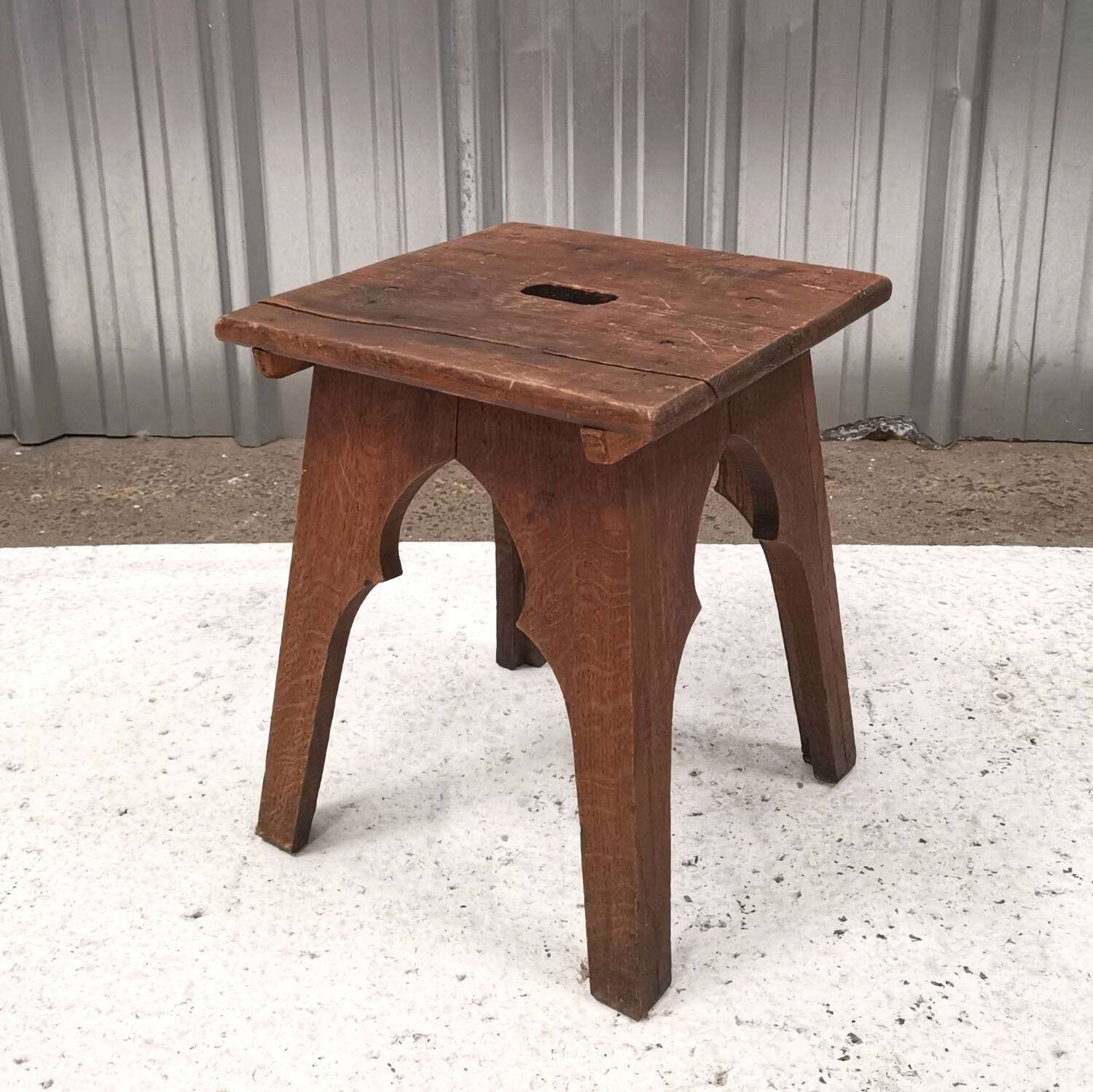 Brutalist old solid oak stool