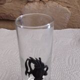 Glass liquor glass with tin sconces signed J.de Rey