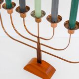 Large vintage brass and elm candelabra, 1940s