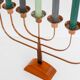 Large vintage brass and elm candelabra, 1940s