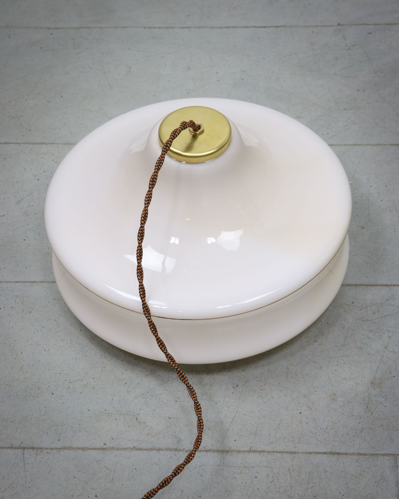 Mid-century White Glass & Brass Pendant Lamp