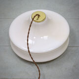 Mid-century White Glass & Brass Pendant Lamp