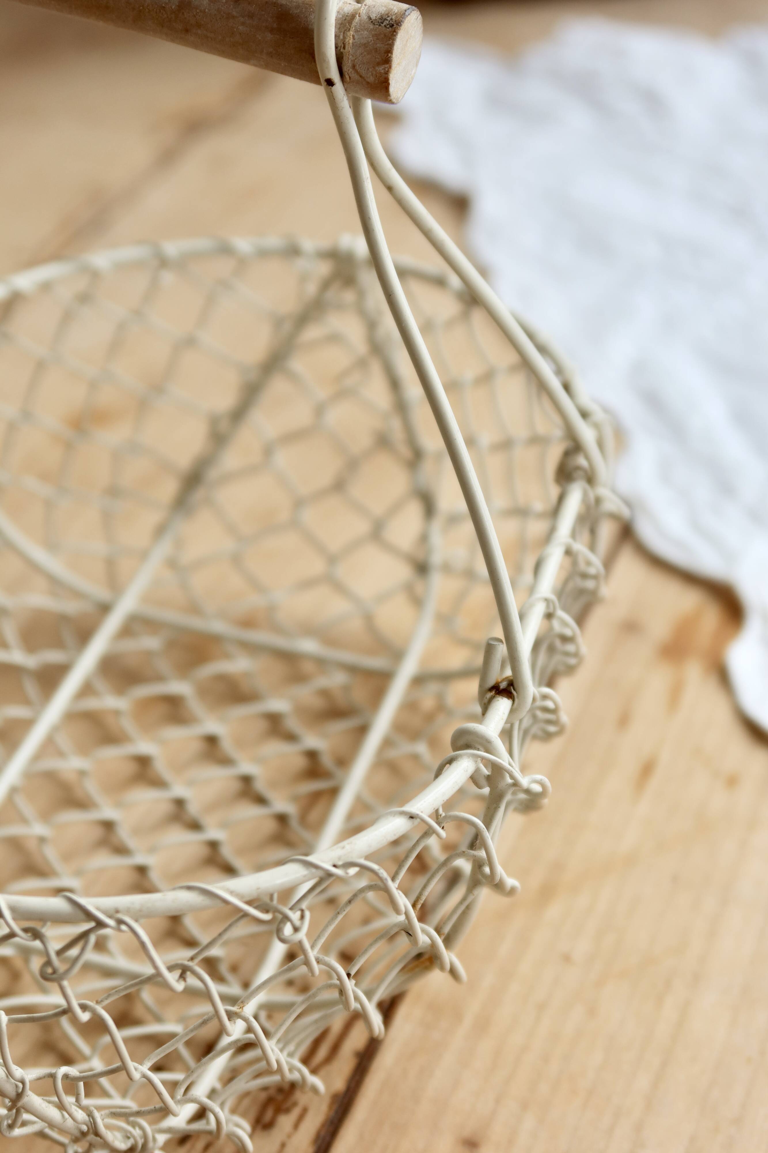 Small vintage white metal harvest basket