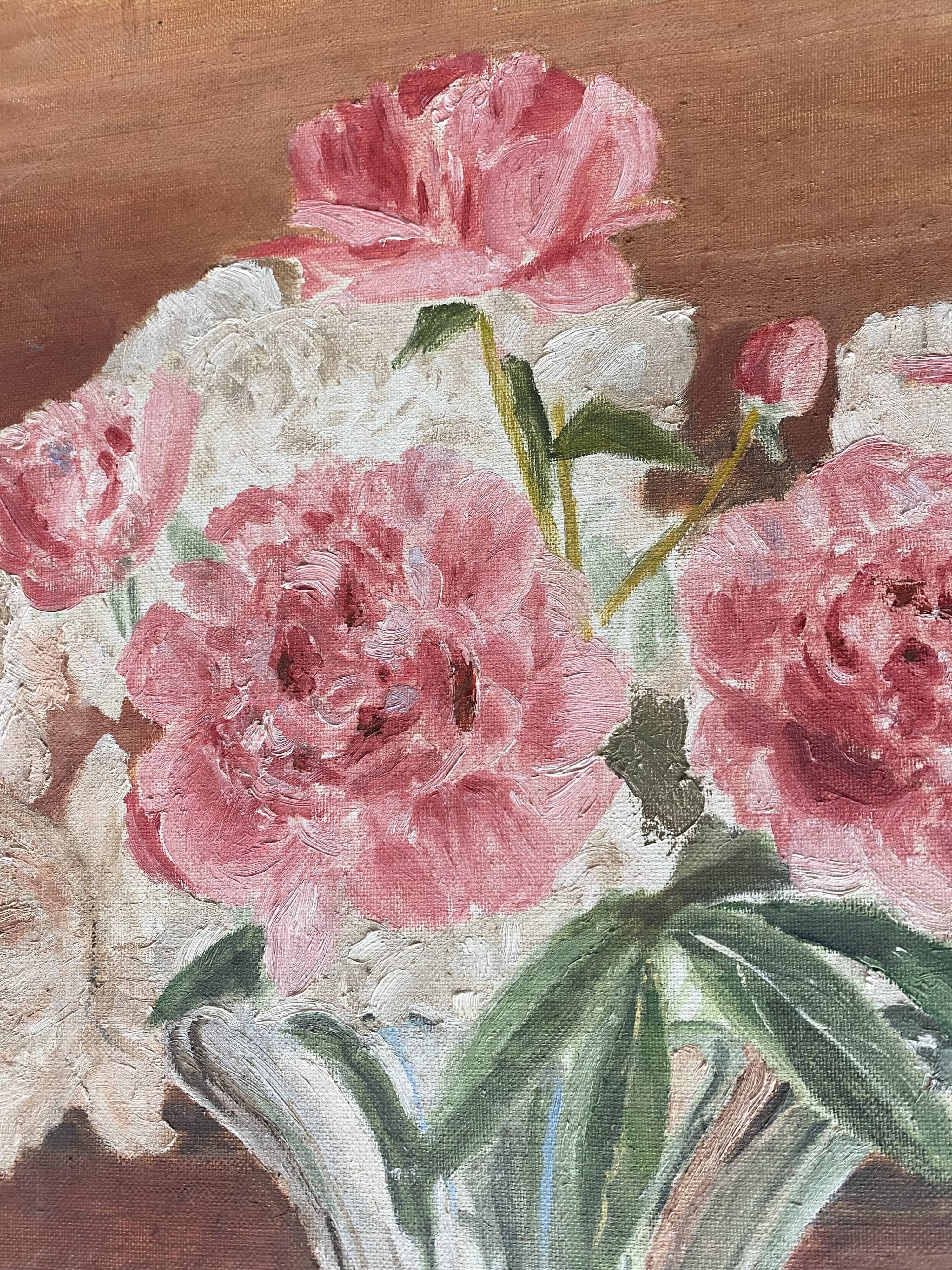 Old painting, still life bouquet oil on canvas