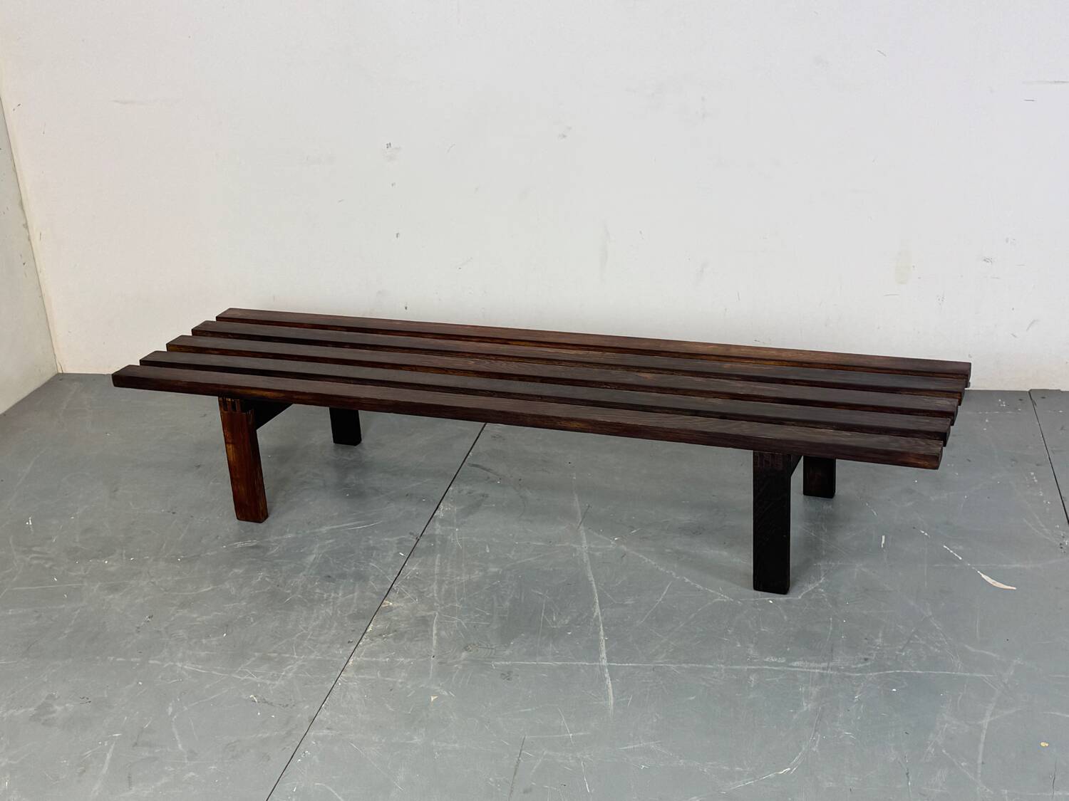 Mid-Century Modern Brown wood Slatted coffee table bench, 1970s