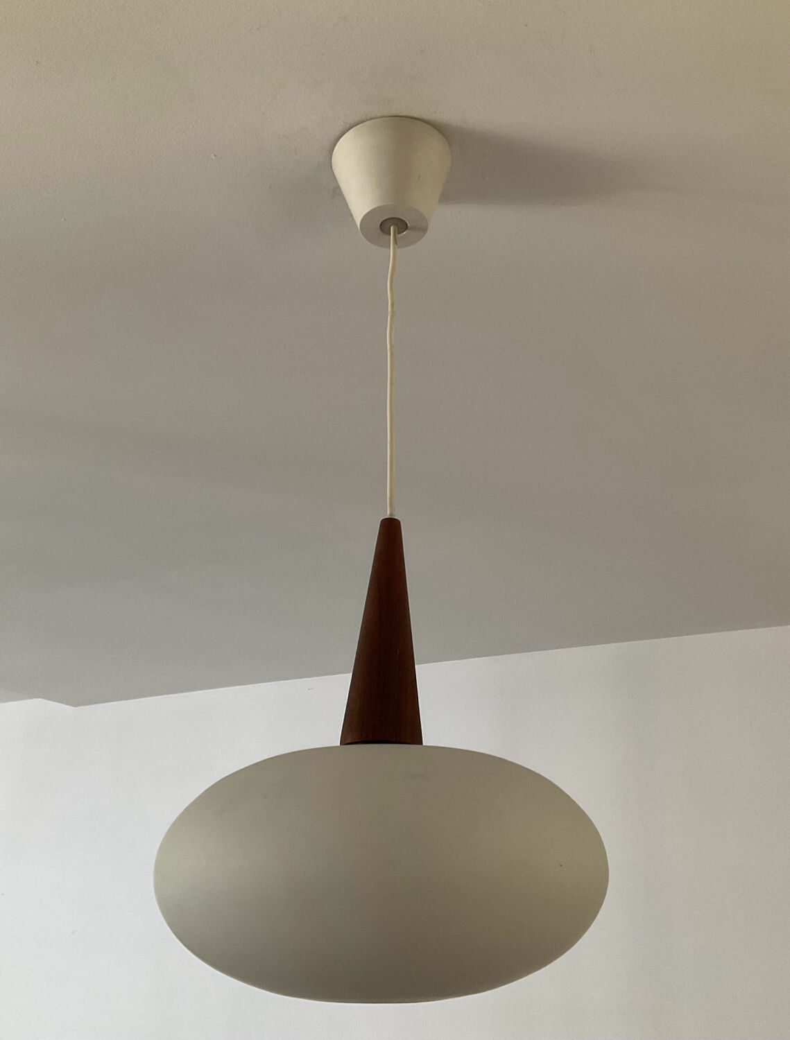 Louis Kalff pendant light in teak and opaline