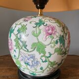 Lamp china mid XXe floral decoration on wood support