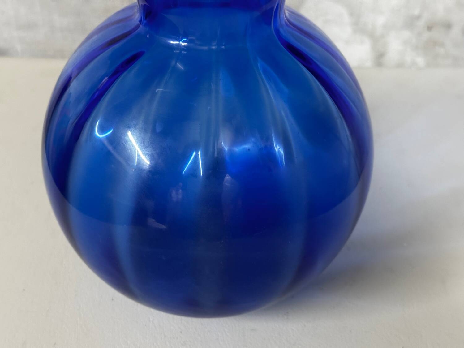 Lancel style cobalt blue vase - ball shape and collar h 25 cm