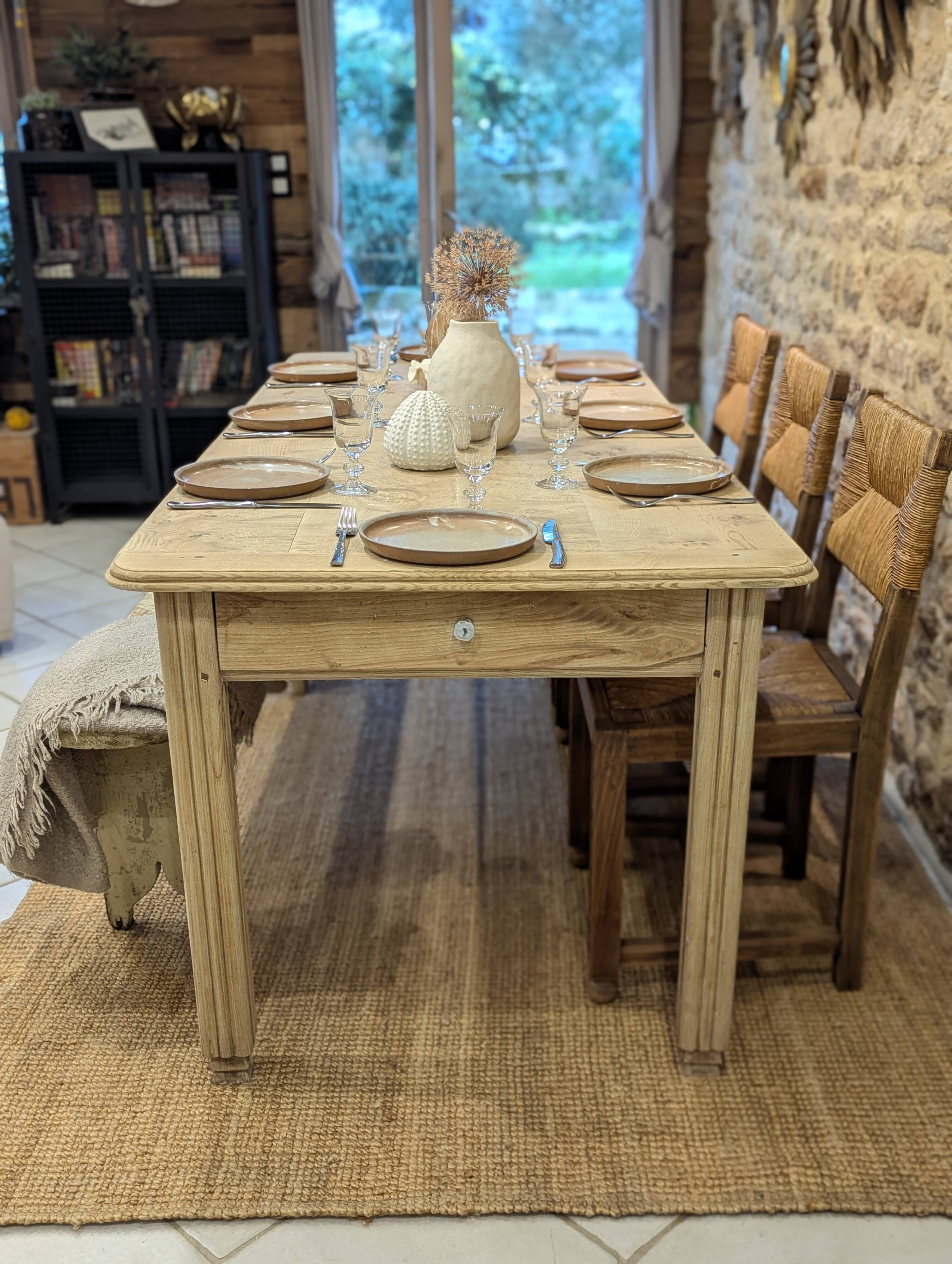 Old farmhouse table in elm